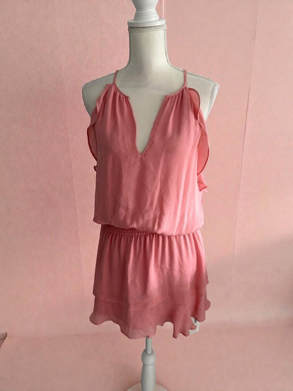 PARKER Carnation Pink Drop Waist Ruffle Dress Size Medium